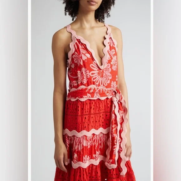 NWT $345 FARM Rio Flowerful Birds Floral Maxi Sundress FLOWERFUL BIRDS RED, S - Picture 4 of 6